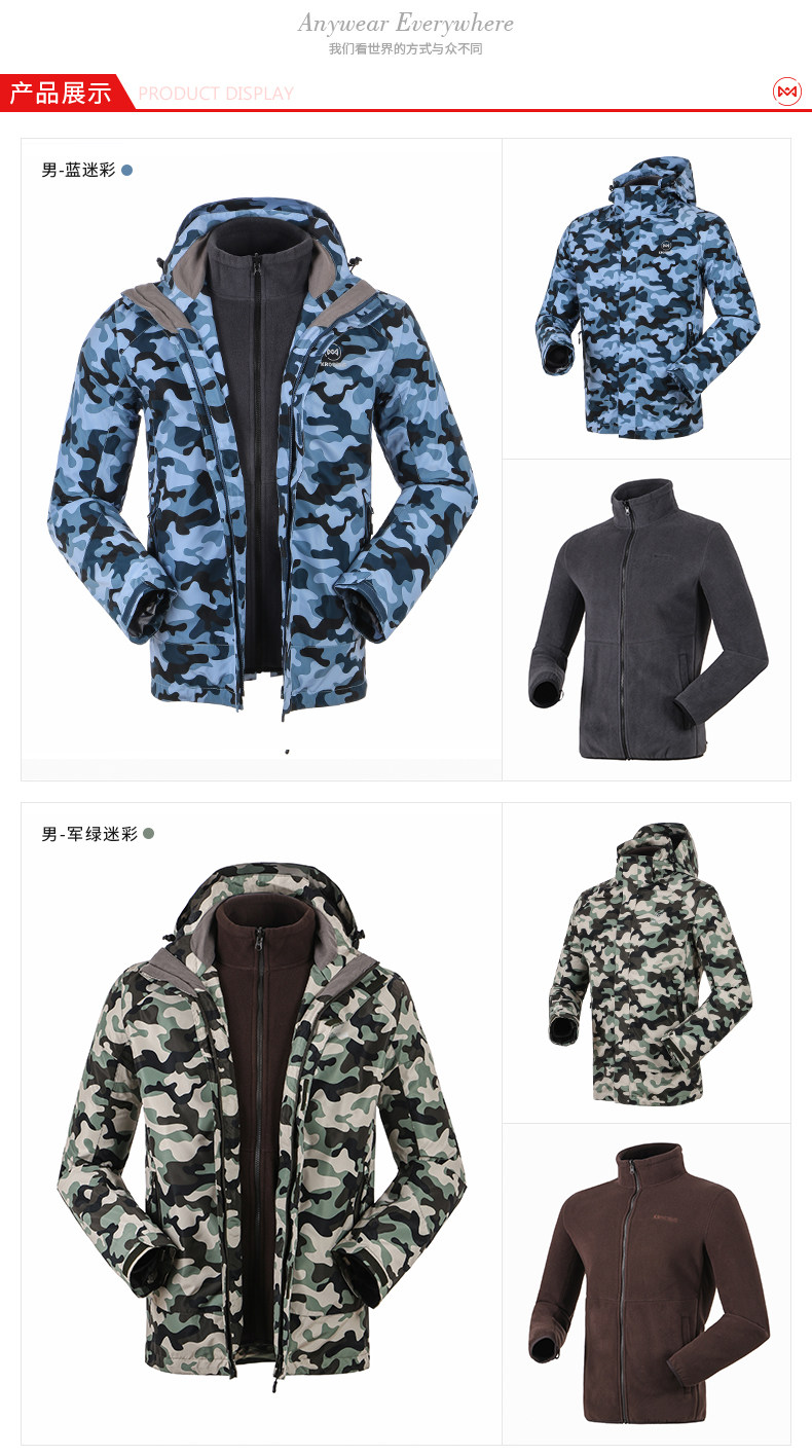 地球科学家 男 5K防水透湿 Polartec 200内胆 三合一冲锋衣 图21