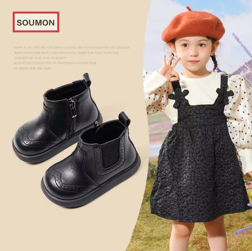Stivali in pelle per bambine, autunnali e invernali, scarpe imbottite in cotone per neonati e bambini piccoli, con stivaletti Veet per bambini piccoli_voghion.com