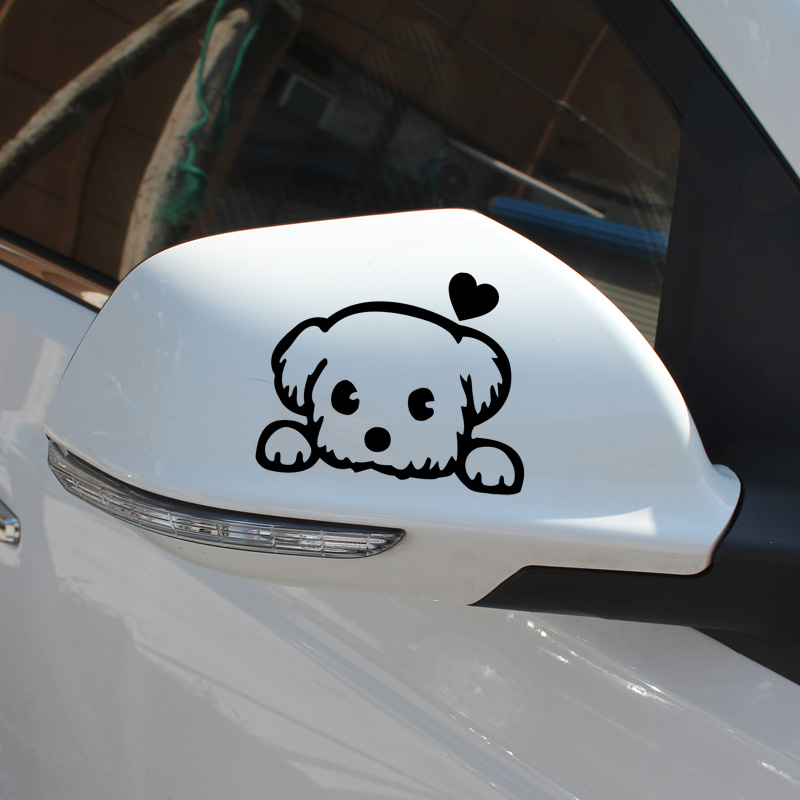 Rear photo mirror car post mirror personality cartoon car sticker cute little dog car sticker with windshield