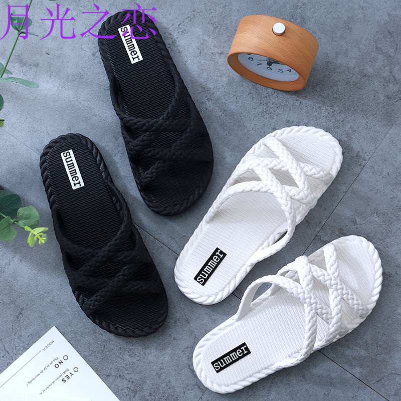 Slippers Women Xia Han Version New Summer Indoor Anti-Slip Bath Trawl Red Fashion Outside Wearing Summer Sandals