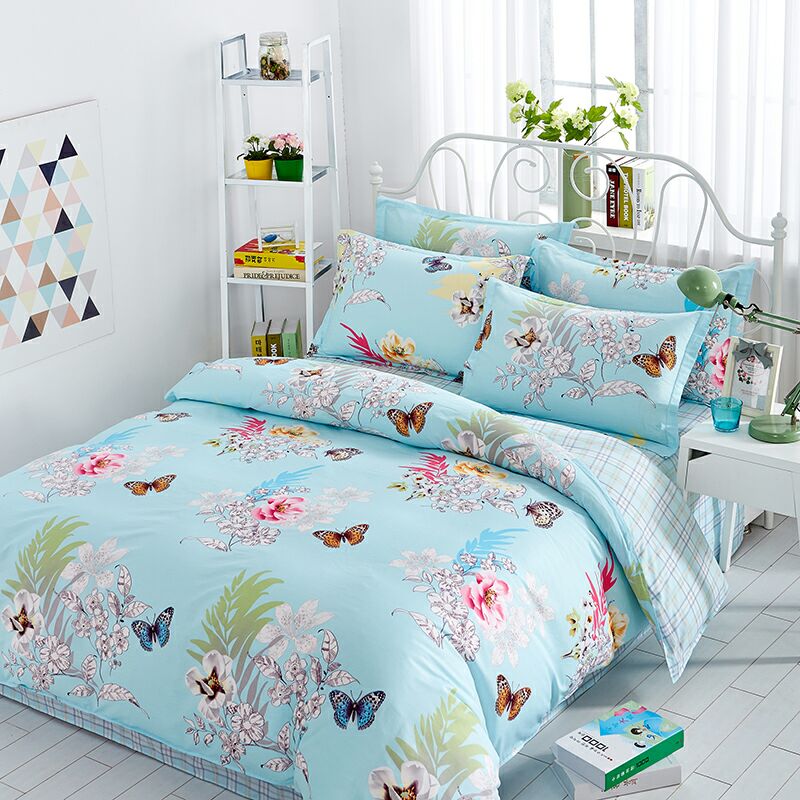 Autumn and winter bed four-piece cotton bed single quilt cover Student dormitory single double three-piece imitation cotton thickened quilt cover