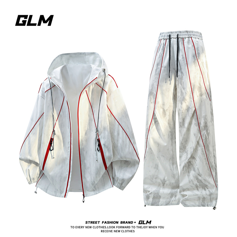 Glm Casual Sports Suit Men's 2026 Early Autumn New Hooded Jacket Pants Tie-Dye Trendy Brand Two-Piece Set