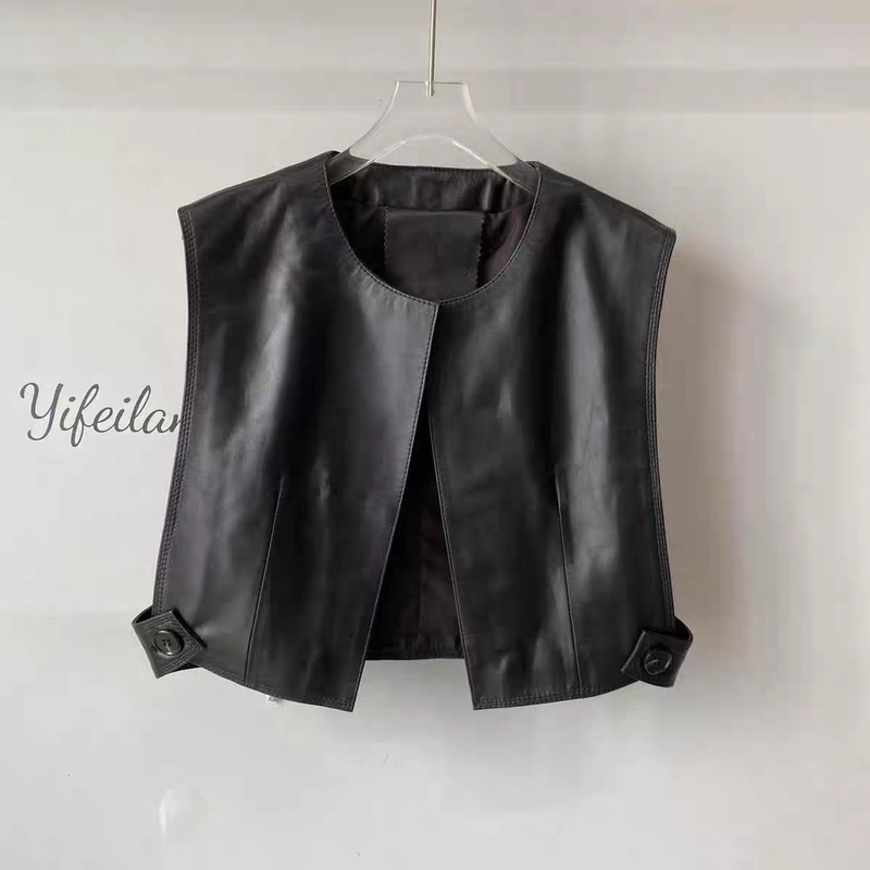 Autumn Black Trendy Leather Vest Short Versatile Boyfriend Style Leather Jacket Short Coat Sleeveless Vest Waistcoat Top