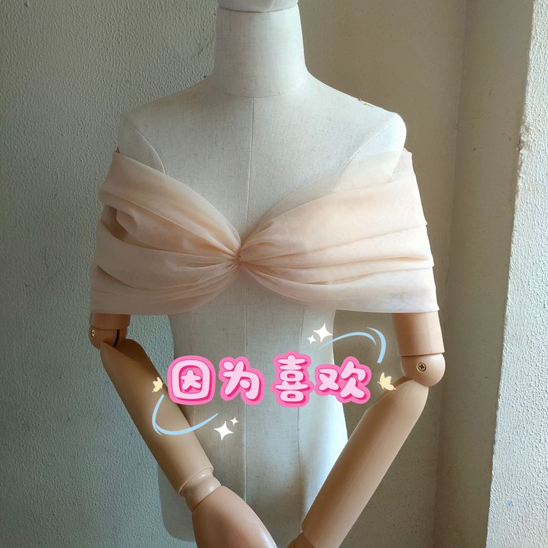 Champagne-Colored Off-The-Shoulder Wedding Dress with a Shawl, Tulle, Soft Gauze to Cover the Body and Arms, Bridesmaid Shawl