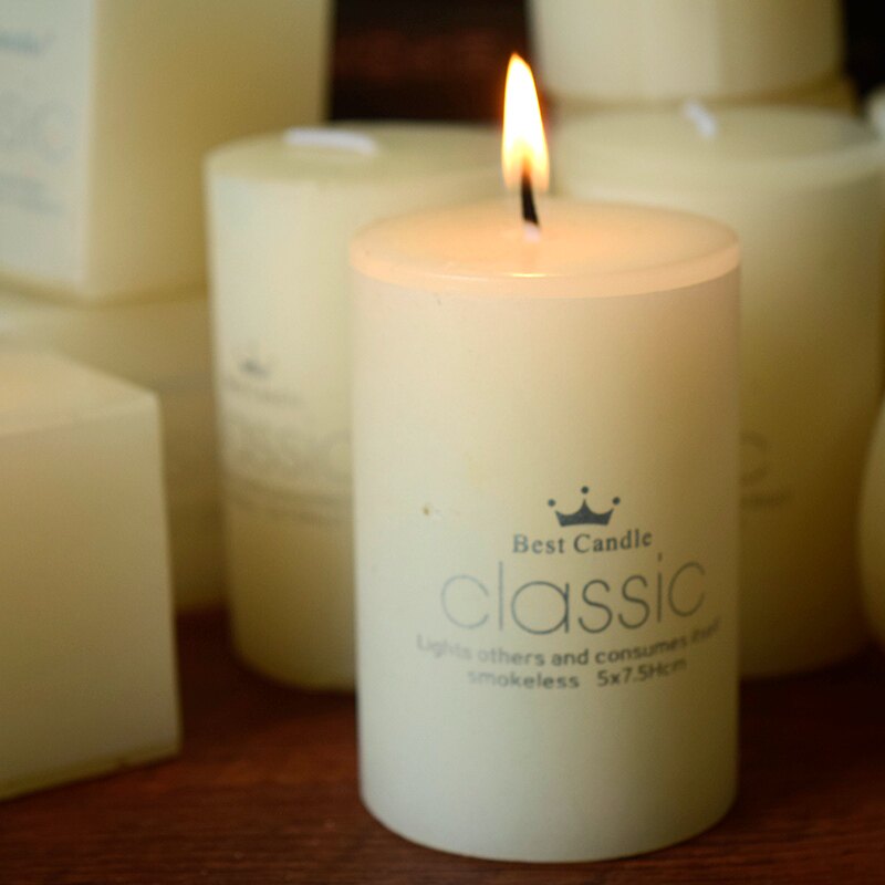 European-style smokeless thick candlestick ornaments church cylindrical wax table decorations wedding ivory white candles