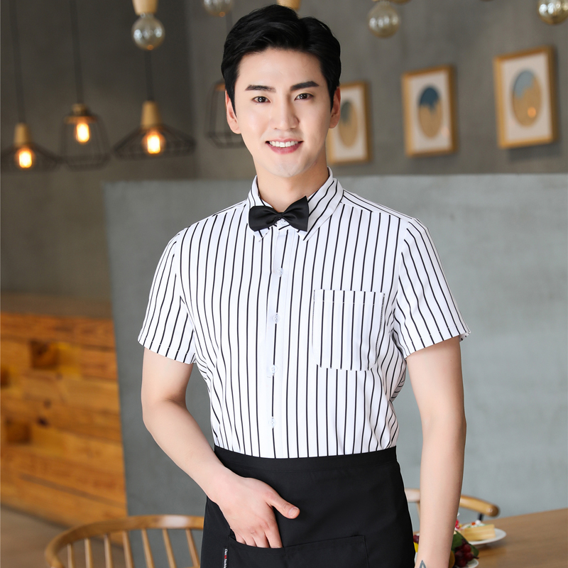 quần áo công việc Waiter của ngắn tay của nam giới và phụ nữ đồng phục khách sạn Tây nhà hàng cafe ăn uống áo sữa quán trà quần áo làm việc