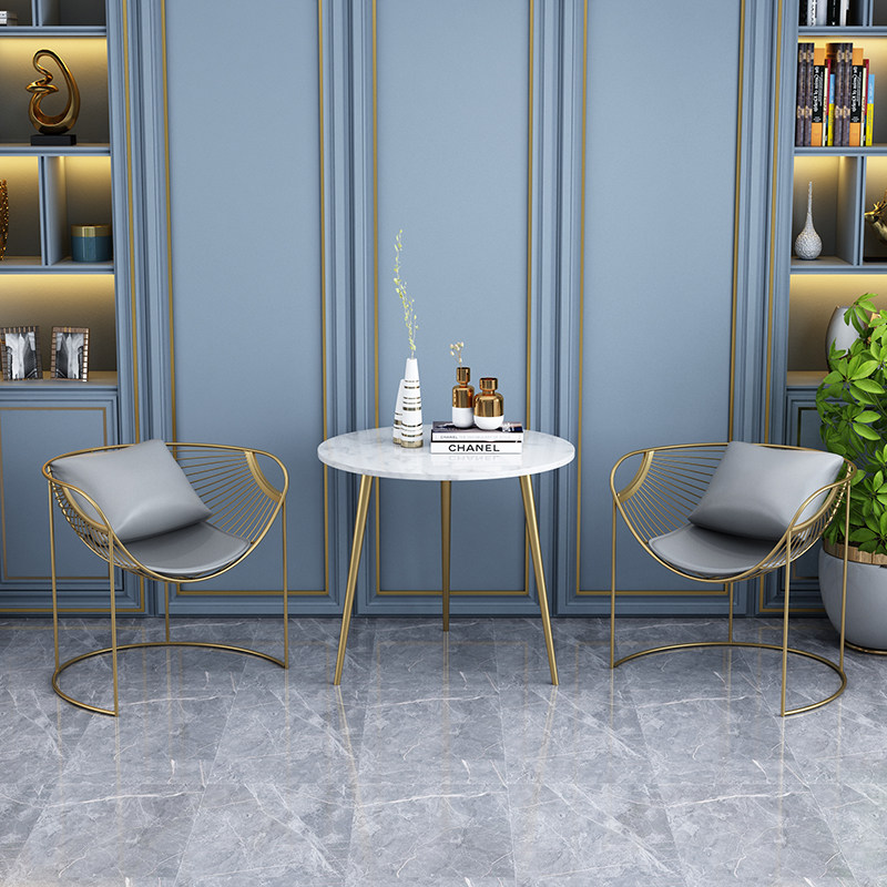 ins Nordic chair iron art Nordic modern minimalist light lavish milk tea shop home with a casual balcony negotiating chair combination