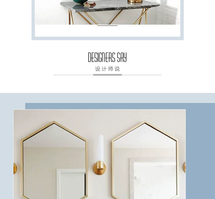 Đồng thau Bắc Âu Hexagon Gương Phòng tắm Gương Trang điểm Gương Nhà vệ sinh Phòng tắm Nhà vệ sinh Gương Đặc biệt - Gương gương nhà tắm