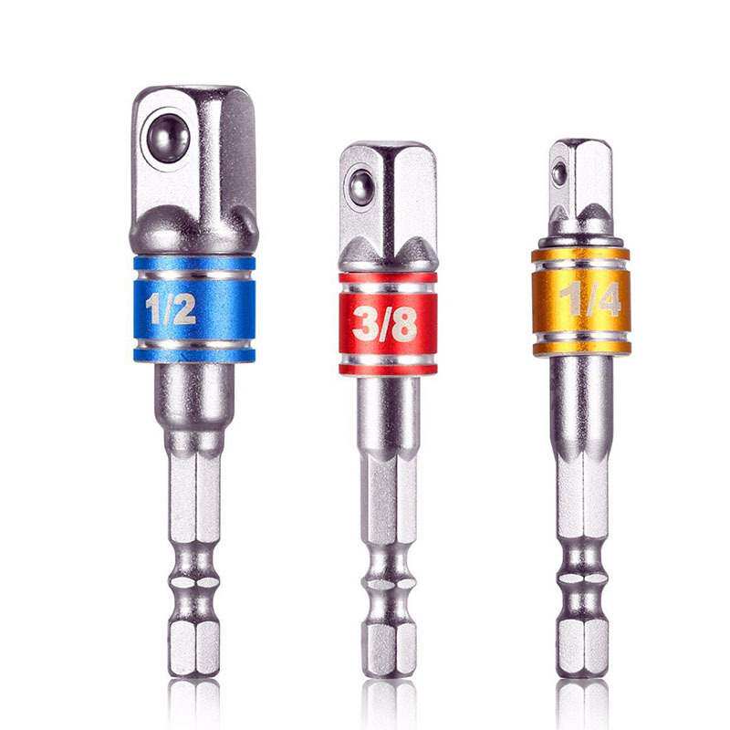 3pc Color steel-steel-steel-connected hexagonal shank electric drill square head changeover lever 1 4 3 8 1 2 Sleeve lever