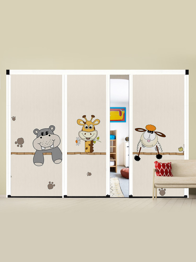 Usman children's cartoon trackless indoor folding invisible sliding door Living room bedroom kitchen partition wardrobe sliding door