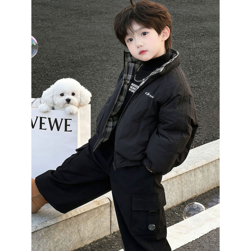 Boys' Thickened Cotton Jacket 2026 Winter New Korean Style Casual Zipper Bomber Jacket Warm and Versatile