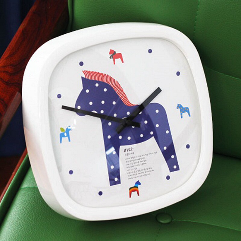 Korea Imports Cute Little Horse Creative Children Mute Hanging Bell Personality Digital Single-sided Wall Clocks Decoration Modern Watches & Watches