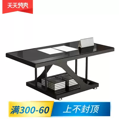 Tempered glass coffee table Simple modern frosted black creative tea table Minimalist office tea table Office long coffee table
