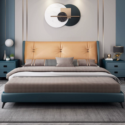 Итальянская минималистская кожаная кровать современная простая кожаная кровать легкая роскошная двуспальная кровать 1,8 метра главная спальня северная маленькая квартира Свадебная кровать