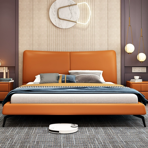 Кровать Light Роскошная современная минималистская спальня двойная кожа свадебная кровать означает минималистскую сеть красной кожа