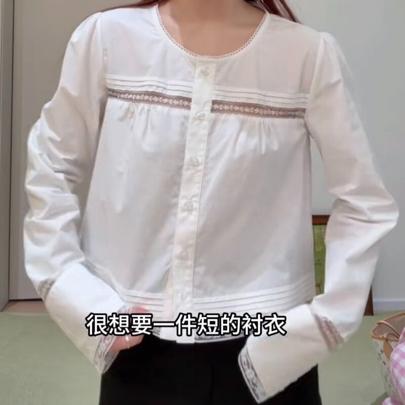Lace Patchwork Hollow-Out Shirt for Homebodies, New Autumn Long-Sleeve High-Quality Cotton Hollow-Out Shirt