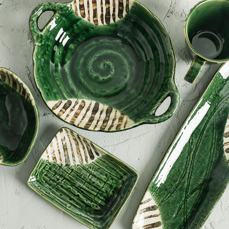 Japan Original Clothing Import Loom ten Grass Noodle Bowl Soup Bowl Japan Style Cutlery Household Dinner Plate Glazed