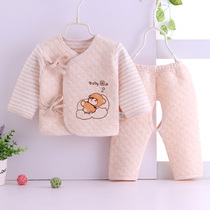 Newborn baby clothes thin cotton spring newborn 0-3 month baby monk clothes two-piece set padded warm suit