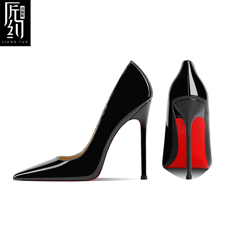 New Spring and Autumn 2026 Patent Leather Black Red Sole High Heels for Women, Stiletto Pointed Toe Shallow Mouth Sexy Elegant Wedding Shoes