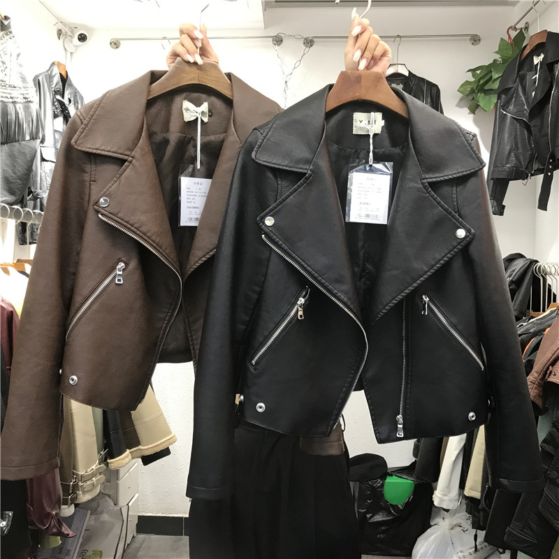 2020 Autumn European And European Fashion Handsome Gas Fried Street Sashimi Leather Jacket Tidal-style Locomotive Pu Leather Jacket Woman