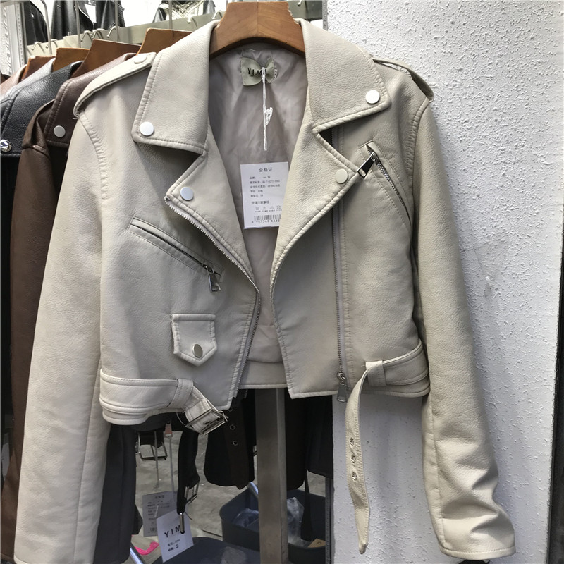 2020 Fall new Korean version Short style Body Slim Fashion Temperament Locomotive Girl 100 lap pu leather coat woman