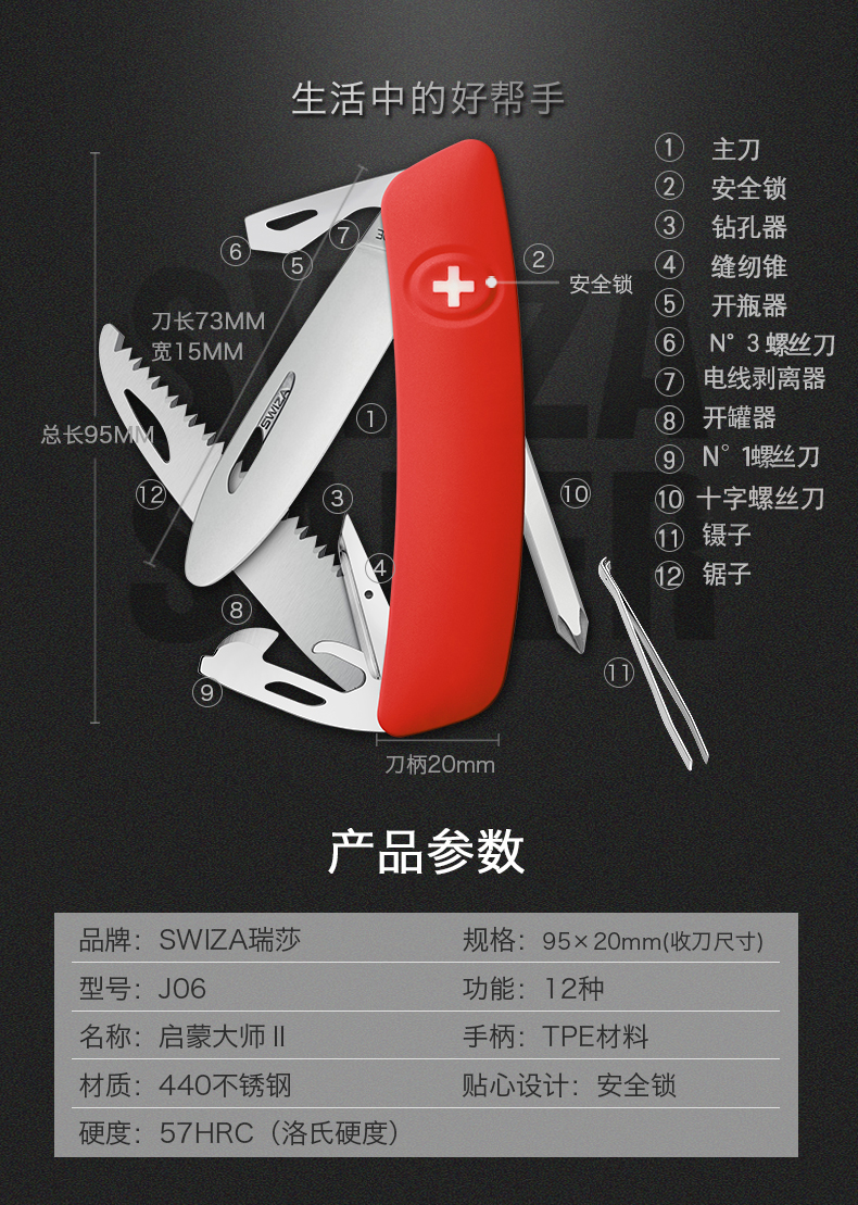Swiss Army Knife Reza Swiza Chính hãng Khai sáng Master J06 Đa năng Dao gấp Thụy Sĩ Trung sĩ Dao cùn dụng cụ đa năng Leatherman