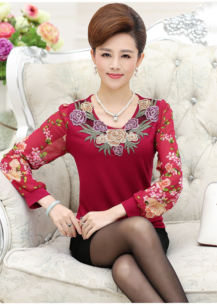 Áo phông dài tay mùa xuân cho phụ nữ trung niên 40-50 mẹ tải áo sơ mi mùa xuân và mùa thu áo sơ mi mùa hè trong tay áo T áo khoác cho mẹ 40 tuổi