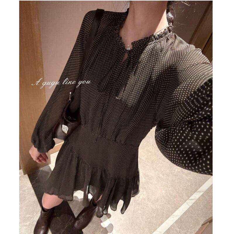 French Retro Romantic Style Waist-Cinching Slimming Floral Autumn Elegant High-End Dress French Retro Romantic Style Waist-Cinching Slimming Floral Autumn Elegant High-End Dress