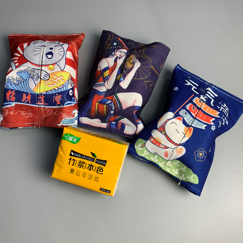 布艺棉麻纸巾套可爱卡通纸抽盒纸巾袋客厅桌餐抽纸盒纸巾包纸巾盒 Изображение 1