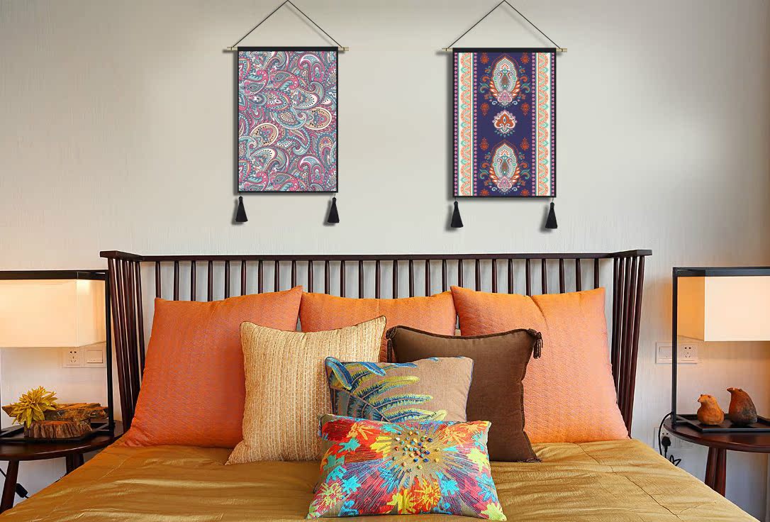 Phong cách dân tộc B & B trang trí Tấm thảm trang trí bằng vải sơn phòng ngủ cạnh tường phòng khách treo vải tấm vải treo tường