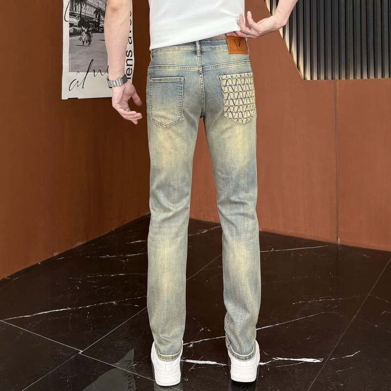 2026 Summer Thin High-End Vintage Color Jeans for Men, Stretchy, Soft, Slim Fit, Slightly Straight, Trendy European Brand Pants