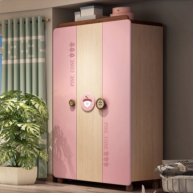 All solid wood children's wardrobe simple modern economy assembly children boys and girls two door wardrobe bedroom storage