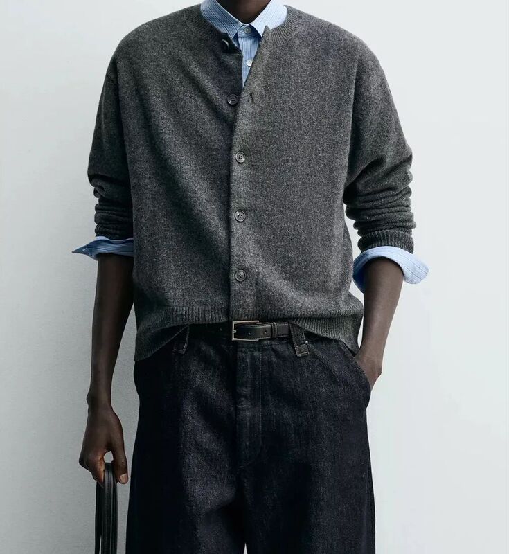 2026 New Spring and Autumn Men's Knitted Cardigan Sweater Jacket Casual Versatile Long-Sleeved Base Shirt 5755404