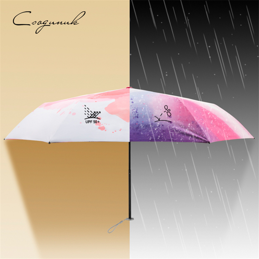 Japan CK sunshade female sun protection UV shading small portable ultra light folding and clear and rain dual-use five-fold capsule