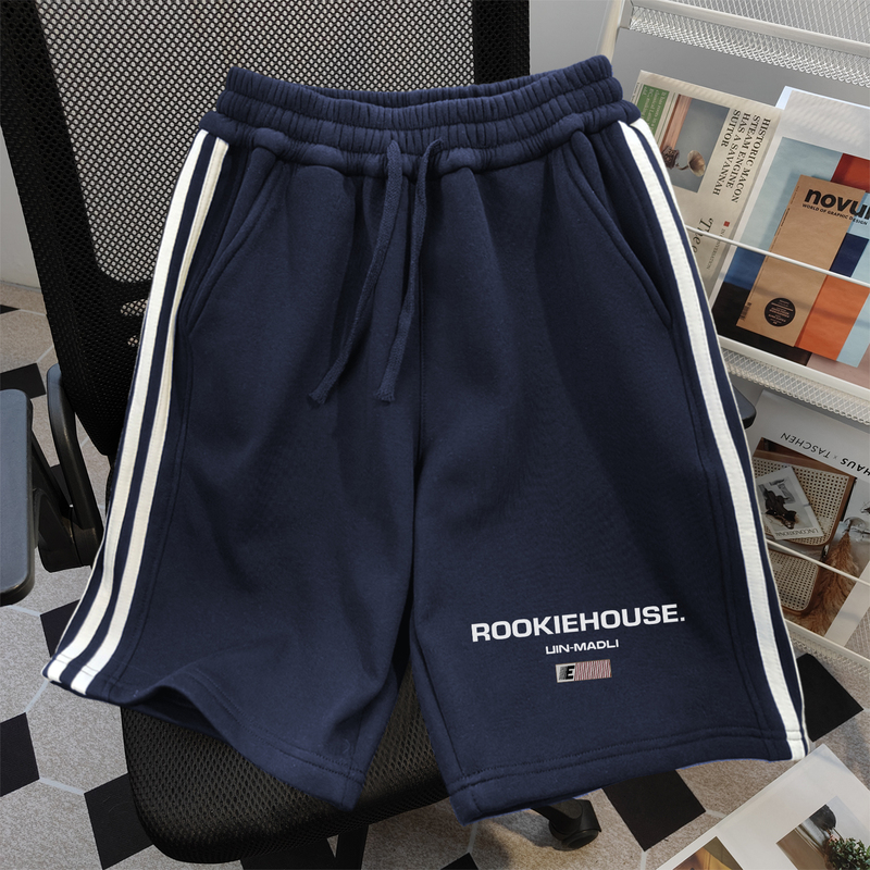 American-Style Trendy Brand Letter Print Sports Shorts for Men, Summer High Street Straight Casual Loose Wide-Leg Knee-Length Shorts