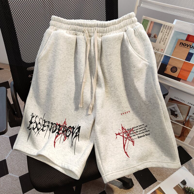 Summer Trendy Street Style Casual Shorts with American Retro Design and Letter Print for Men