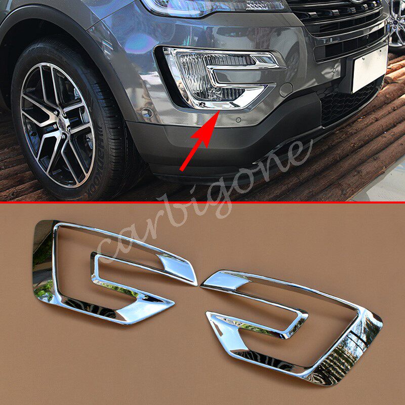 Car Truck Parts For Ford Explorer 2016 2018 Chrome Front Fog Light Lamp Cover Trim Eyelid Strip Tandg Gr