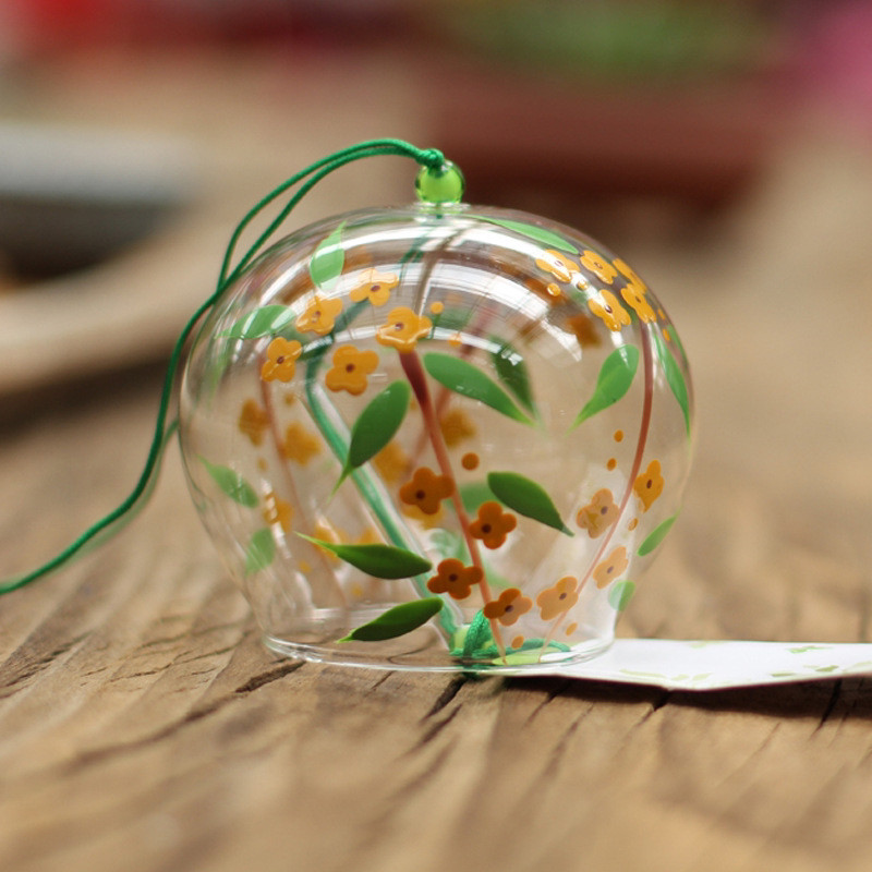 Wind Bells Doors Hanging Outdoor Day Style Wind Bells Nets Red Handpainted Glass Wind Bells Small Yellow Flowers Hangings Girls Bedrooms