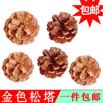 Golden pine tower decoration diy handmade pine cones ornaments dried flowers creative pendant wild kindergarten material pack