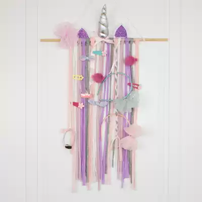 Girl room hairclip storage unicorn hair hoop cloth strip children accessories finishing canvas belt decoration wall pendant
