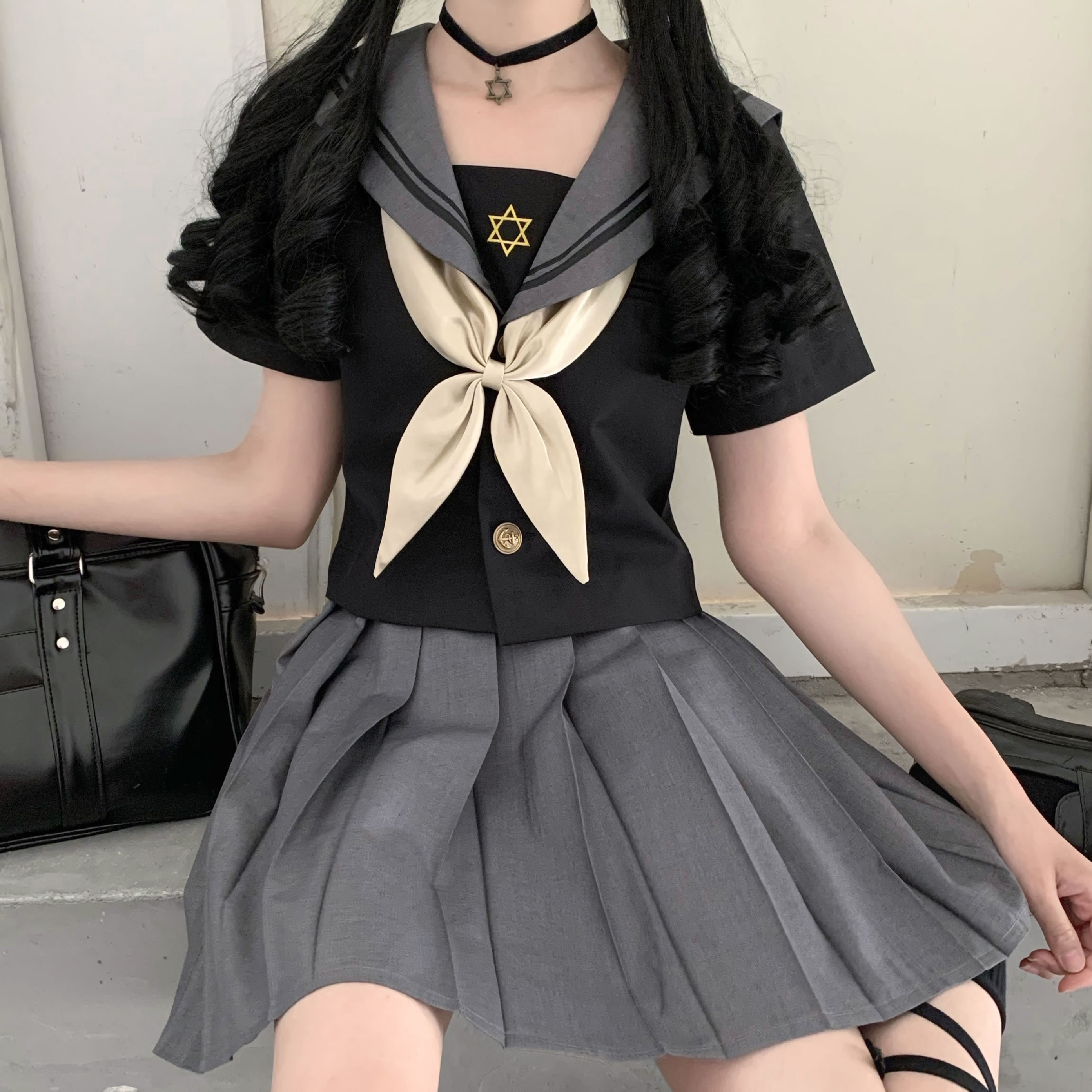 jk uniform dress genuine summer day college wind suit full set of short sleeves navy wind blouse plexity dress set