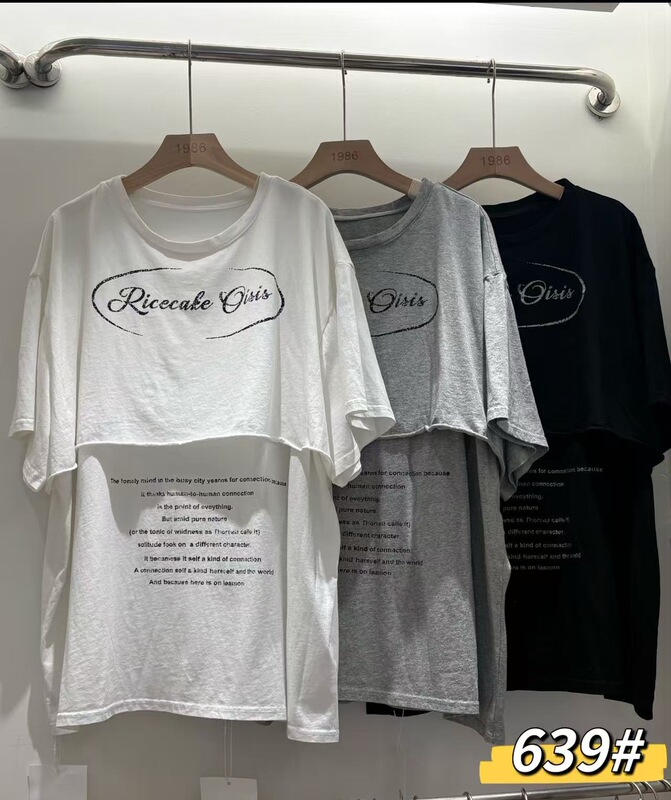 In-Stock 639 European-Style Lettered Fake Two-Piece Patchwork Design Short Sleeve In-Stock 639 European-Style Lettered Fake Two-Piece Patchwork Design Short Sleeve