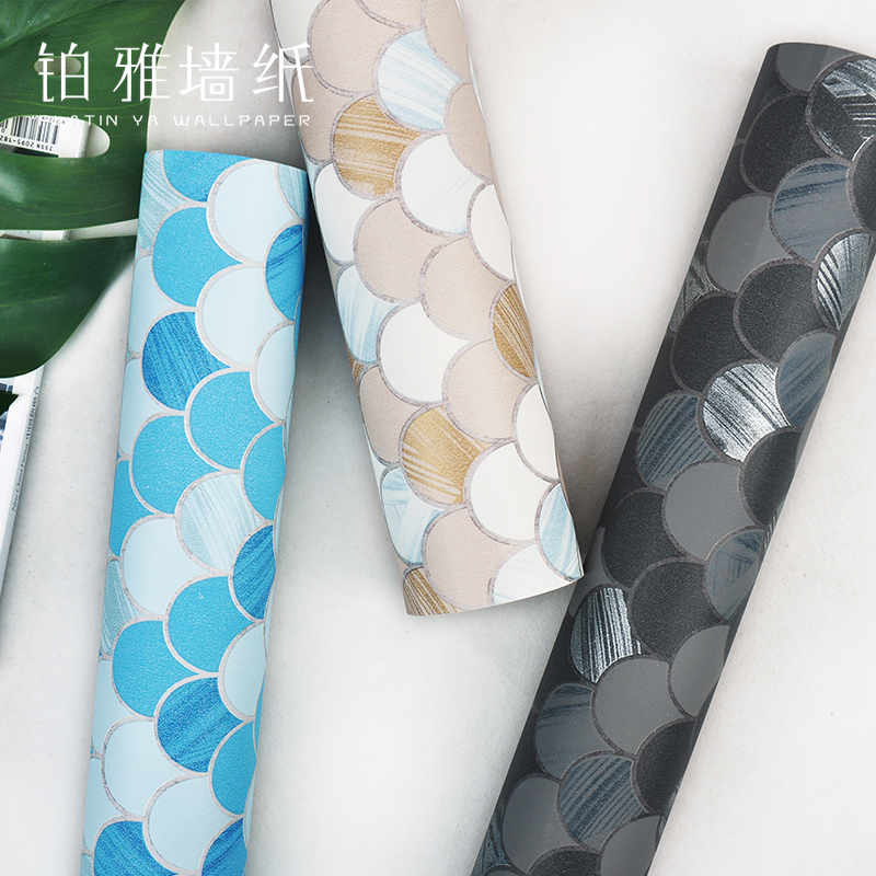 Fish scale fan mosaics wallpaper modern simple non-woven bedroom living room Nordic geometric background wallpaper