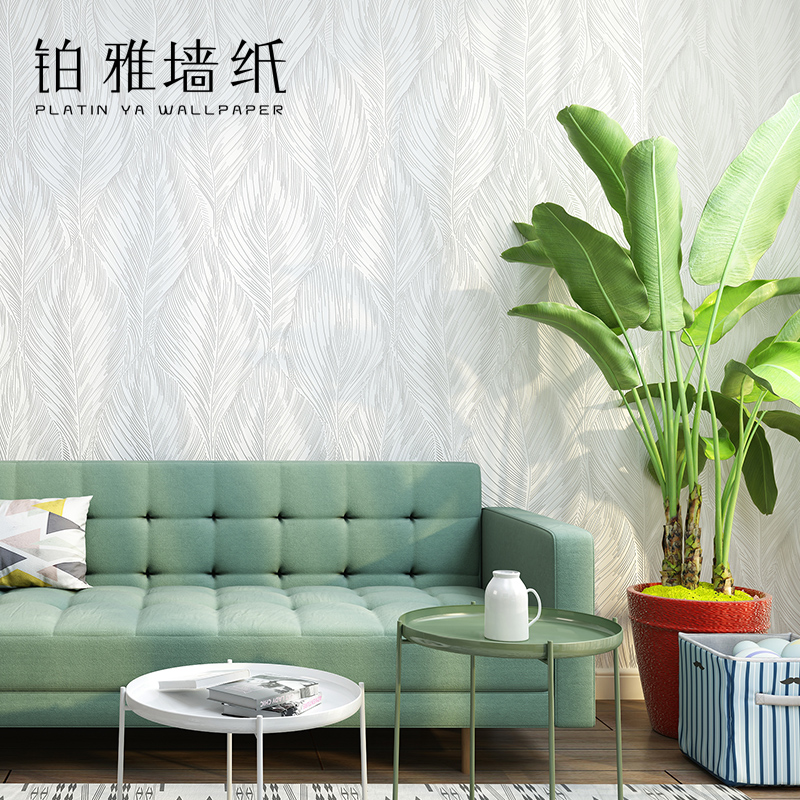 3D solid white unwoven cloth plantain leaf plant leaves wallpaper Nordic ins Living room Bedroom background wall wallpaper