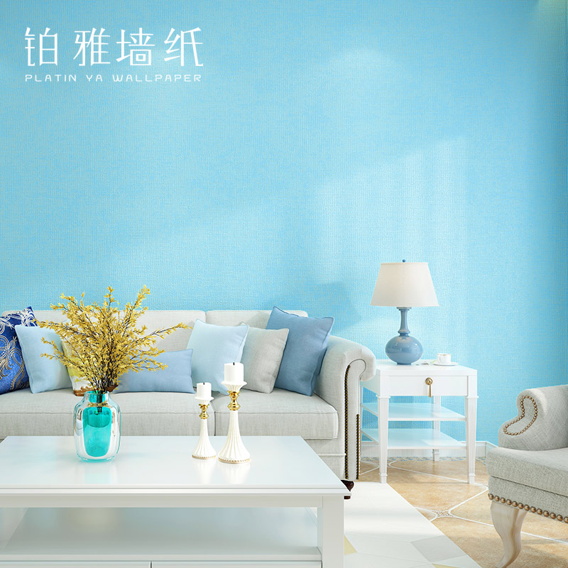 Wallpaper of style of Nordic wind INS is modern contracted non-woven solid color bedroom Mediterranean family home light blue wallpaper