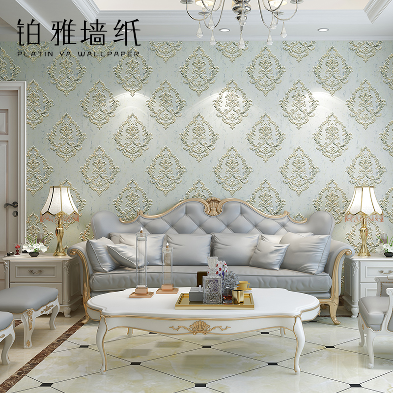 Eurostyle luxury unwoven cloth 3d Cubic large flower Damascus wallpaper Home upscale bedroom background Living room wallpaper