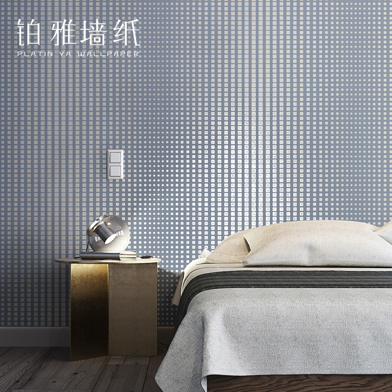 Nordic style hot gilded non-woven gray square plaid wallpaper ins Wind light luxury bedroom living room wallpaper