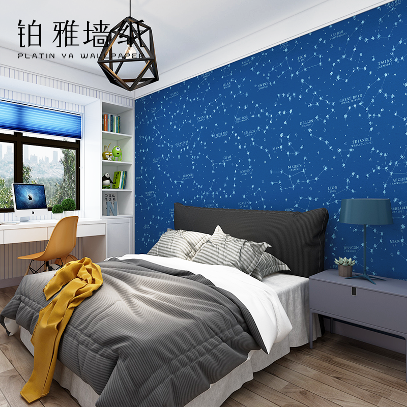 Blue children's room wall cloth boy bedroom girl starry sky constellation stars seamless wall cloth whole house 2022 new