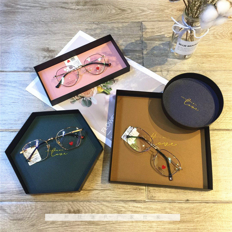 Glasses shop counter display tray Morandi color leather wrought iron tray glasses storage box display decoration props