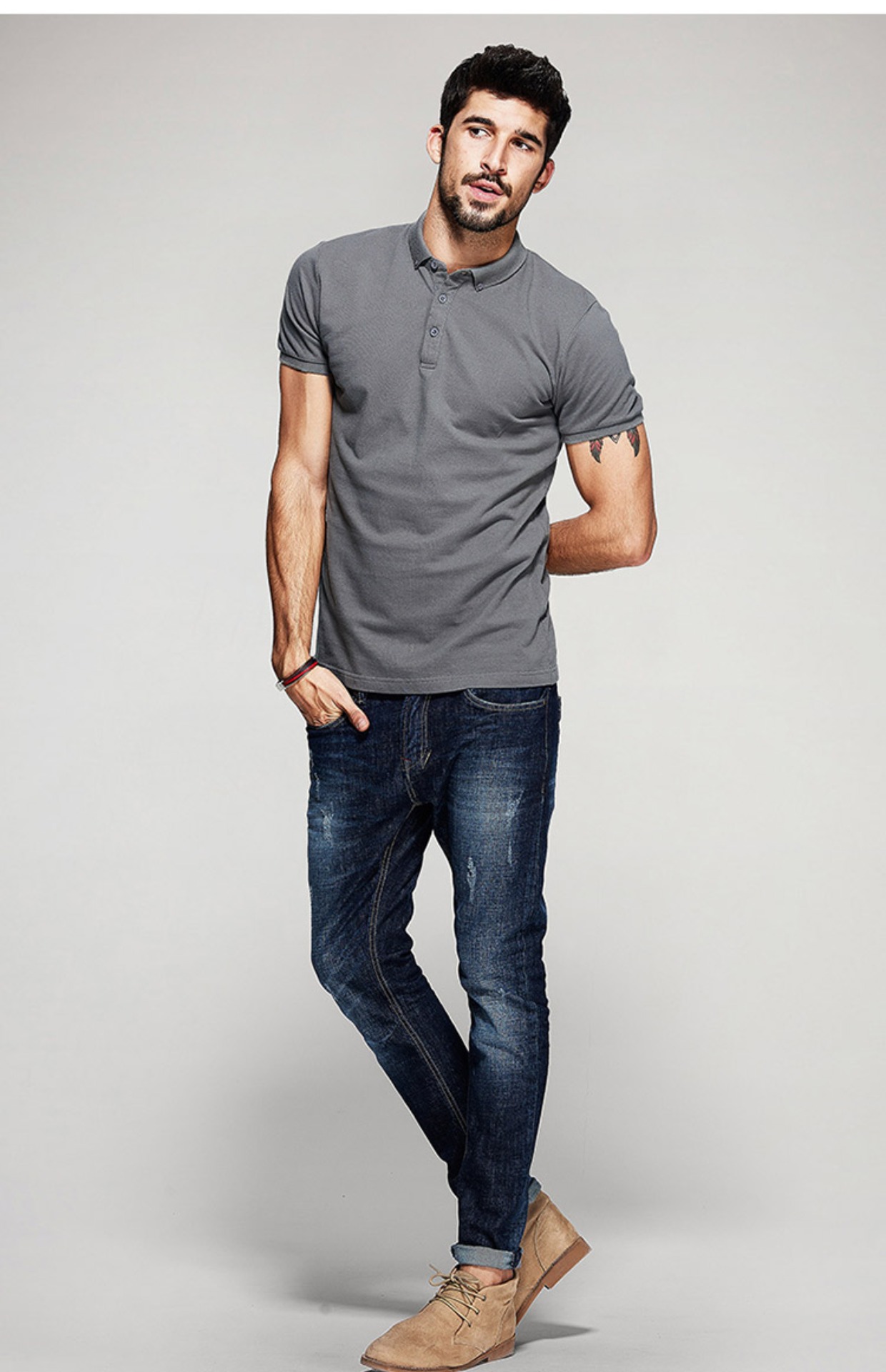 Áo thun nam tay ngắn tay áo ve áo POLO Cotton Slim Giới trẻ Xu hướng Áo liền thân màu rắn Paul áo polo có cổ